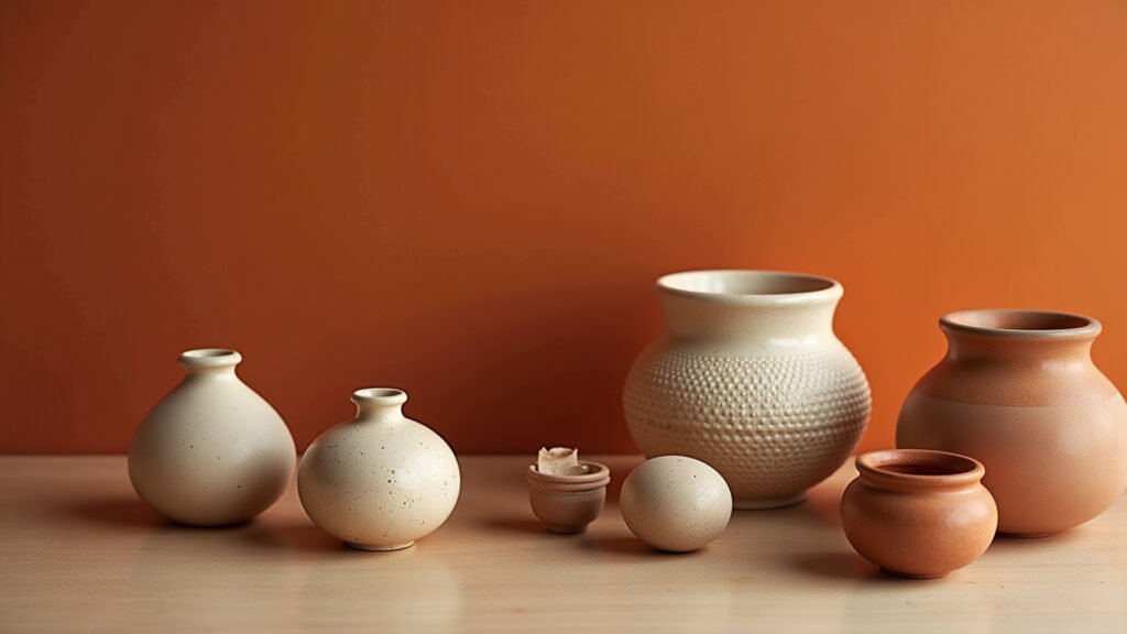 Artesanato local em decoração minimalista com cores quentes.