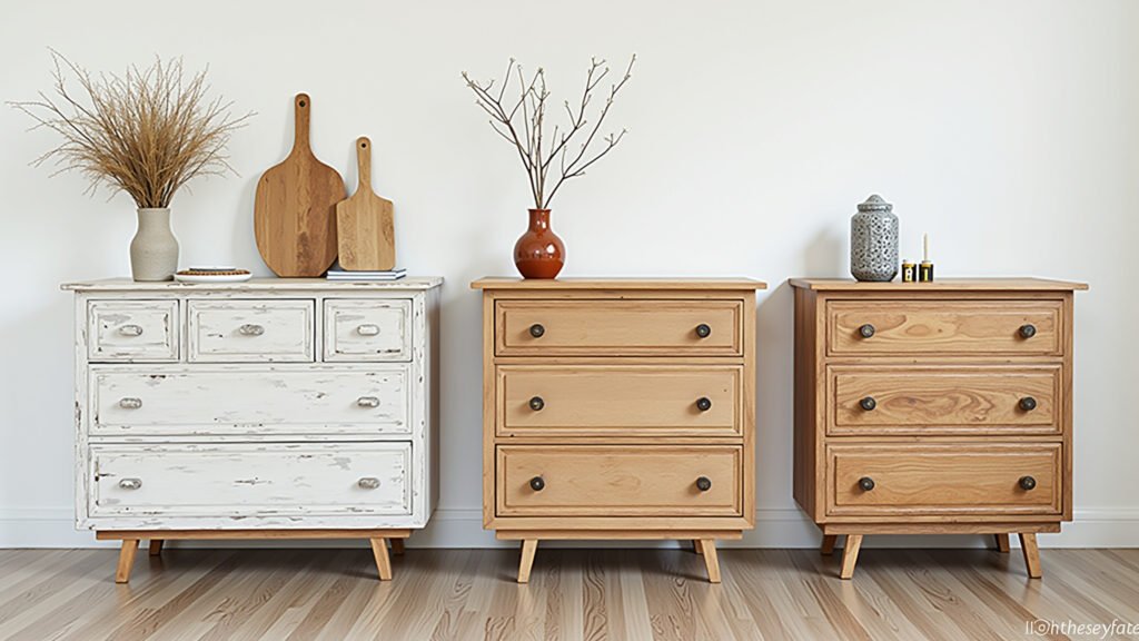 Móveis reaproveitados e decoração DIY em casa minimalista.